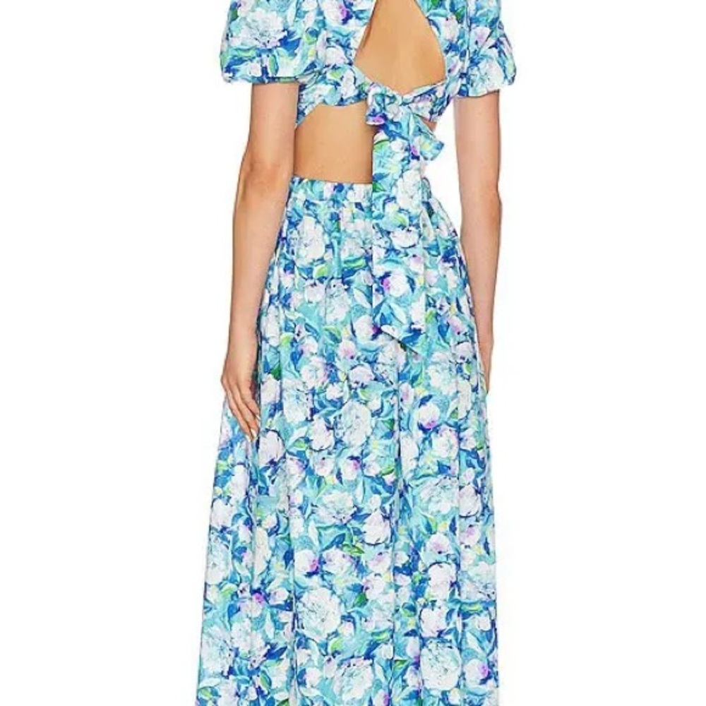 Elliatt Blue Floral Open-Back Maxi Dress